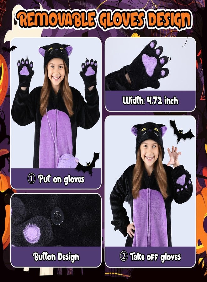 Joycover Black Cat Costume for Girls, Kids Hooded Cat Onesie with Tail, Paw, Purse Bag, Animal Noir Costume Girls Halloween Costumes for Kids Age 5-10, Gifts for Birthday Halloween Party Occasions M - Image 5